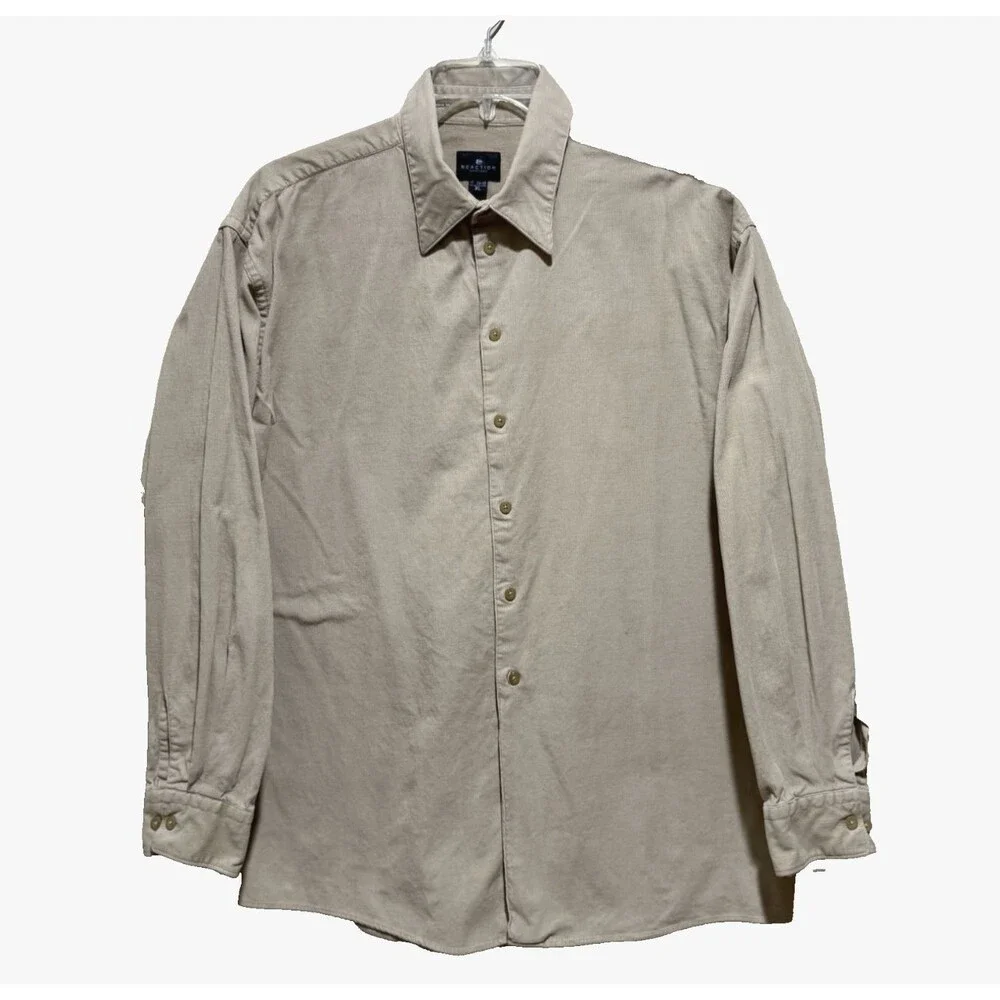 Kenneth Cole Mens XL Beige Corduroy Button Up Shirt Jacket Overshirt Shacket